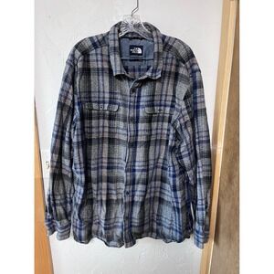 The North Face Men's Plaid Flannel Shirt XXL Blue Gray Button Up‎ Long Sleeve